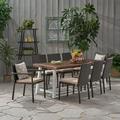 Steven Outdoor Wood and Wicker 8 Seater Dining Set Dark Brown and Multibrown
