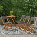 Maison Outdoor Acacia Wood Foldable Bistro Chairs with Wicker Seating Set of 4 Teak Finish and Brown Wicker