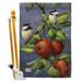 Breeze Decor BD-BI-HS-105034-IP-BO-D-US12-AL 28 x 40 in. Chickadees & Apples Garden Friends Birds Impressions Decorative Vertical Double Sided House Flag Set & Pole Bracket Hardware