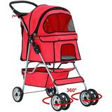 Red 4 Wheels Pet Stroller Cat Dog Cage Stroller Travel Folding Carrier 04T by BestPet