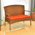 International Caravan Majorca Resin Pandan Steel Loveseat with Cushions Espresso & Spice