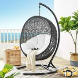 Modway Encase Outdoor Patio Rattan Swing Lounge Chair in White/Black