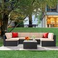 LACOO 7 Pieces Patio Conversation Set Outdoor Sectional Sofa Set PE Rattan Beige