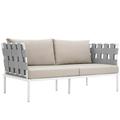 Modway Harmony Outdoor Patio Aluminum Fabric Loveseat in White/Beige