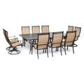 Hanover Manor 11-Piece Outdoor Dining Set in Cedar with 4 Contoured Swivel Rockers 6 Contoured Chairs and 60 x 84 Cast-Top Table