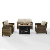Bradenton 5Pc Outdoor Wicker Conversation Set W/Fire Table Weathered Brown/Sand - Loveseat Side Table Tucson Fire Table & 2 Armchairs