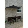 Blue Star Group Terrace Mates Adena All-Weather Wicker Java Color Table Set w/ 9 -Wide OFF-THE-WALL BRELLA - Black Sunbrella Canopy