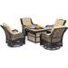 Hanover Orleans 5-Piece Fire Pit Chat Set with a 40 000 BTU Fire Pit Table and 4 Woven Swivel Gliders in Sahara Sand