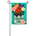 Evergreen Welcome Y all Polka Dot Flowers Burlap Garden Flag- 12.5 x 18 Inches Outdoor Decor for Homes and Gardens