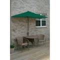 Blue Star Group Terrace Mates Adena All-Weather Wicker Coffee Color Table Set w/ 7.5 -Wide OFF-THE-WALL BRELLA - Forest Green Sunbrella Canopy