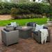 Cascada Outdoor 4 Piece Wicker Club Chair Set with Cushions and Grey Square Firepit Mixed Black Dark Grey