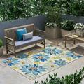 GDF Studio Lilith Outdoor 5 3 x 7 Floral Area Rug Ivory and Anemone