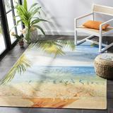 SAFAVIEH Barbados Beach Waves Outdoor Area Rug 6 6 x 9 4 Gold/Blue