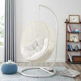 Modway Hide Modern Rattan/Fabric Outdoor Swing Chair with Stand in White/White