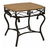 Pemberly Row Wicker Resin and Metal Patio Side Table in Pecan