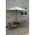 Blue Star Group Terrace Mates Genevieve All-Weather Wicker Coffee Color Table Set w/ 7.5 -Wide OFF-THE-WALL BRELLA - Natural Sunbrella Canopy