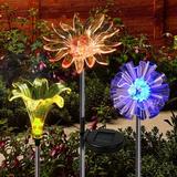 RNKR Solar Garden Lights Outdoor 3 Pack LED Solar Stake Light Multi-Color Changing Solar Powered Decorative Landscape Lighting Dandelion Lily Sunflower for Path Yard Lawn Christmas