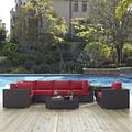 Modway Convene 7 Piece Outdoor Patio Sectional Set in Espresso Red