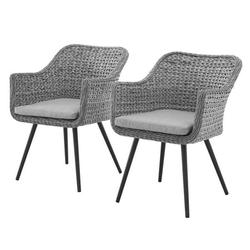 Modern Contemporary Urban Design Outdoor Patio Balcony Garden Furniture Lounge Chair Armchair Set of Two Rattan Wicker Grey Gray