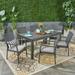 Julie Outdoor 7 Piece Acacia Wood and Wicker Expandable Dining Set with Cushions Sandblast Dark Gray Gray Gray