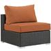 Modway Sojourn Aluminum Fabric and Rattan Patio Armless Chair in Canvas/Tuscan