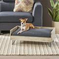 Christopher Knight Home Bonneville Mid-Century Modern Pet Bed with Acacia Wood Frame by Light Gray Wash Black Gray