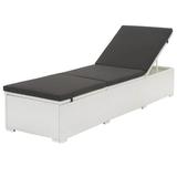 Anself Patio Sun Lounger Bed White Poly Rattan Reclining Chaise Chair with Cushion Both Side Adjustable Sunlounger Poolside Deck Garden Backyard Balcony Furniture