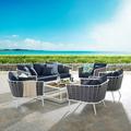 Modway Stance 6 Piece Outdoor Patio Aluminum Sectional Sofa Set in White Navy