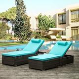 2 Pieces Patio Chaise Lounge Chair Set PE Rattan Chaise Lounge with Side Table Sun Chaise Lounge Furniture Pool Furniture Sunbed with Cushion Tanning Lounge Chair with 5 Adjustable Positions B381