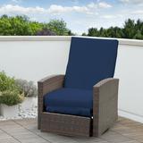 Outsunny Outdoor Wicker Swivel Recliner Chair Reclining Backrest Lifting Footrest 360Ã‚Â° Rotating Basic Water Resistant Cushions for Patio Dark Blue