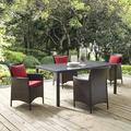 Modway Conduit 5 Piece Outdoor Patio Wicker Rattan Set in Brown Red