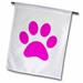 3dRose Hot Pink paw print on white - girly animal pawprint - cute cartoon animal footprint - foot print - Garden Flag 12 by 18-inch