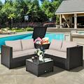 Patiojoy 4 PCS Patio Rattan Furniture Set Wicker Conversation Set w/Storage Box