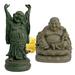 Design Toscano Sanctuary Asian Decor Statue Set of Two Jolly Hotei and Laughing Buddha Polyresin Bronze Verdigris Finish