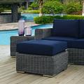 Modway Summon Aluminum and Rattan Patio Ottoman in Canvas/Navy