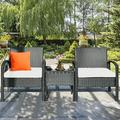 Costway 3PCS Patio Rattan Furniture Set Coffee Table & Chairs Set with Seat Cushions Garden
