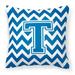 Letter T Chevron Blue and White Fabric Decorative Pillow