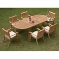 Teak Dining Set:6 Seater 7 Pc - 94 Oval Table and 6 Stacking Arbor Arm Chairs Outdoor Patio Grade-A Teak Wood WholesaleTeak #WMDSABb