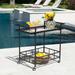 Outdoor Industrial Coated Iron Bar Cart with Tempered Glass Shelves Black