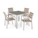 GDF Studio Crested Bay Outdoor Aluminum and Faux Wood 5 Piece Dining Set with Wicker Tabletop Gray Natural and Silver