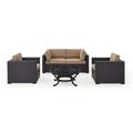 Crosley Biscayne 5 Piece Wicker Patio Fire Pit Sofa Set in Brown and Mocha