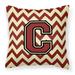 Letter C Chevron Maroon and Gold Fabric Decorative Pillow