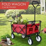 uhomepro Folding Utility Wagon Folding Collapsible Beach Cart with Drink Holder All-Terrain Wheels for Garden Shopping Outdoor Camping 150 Pound Capacity Red