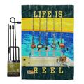 Breeze Decor BD-SP-GS-109058-IP-BO-D-US18-SB 13 x 18.5 in. Life is Reel Interests Sports Impressions Decorative Vertical Double Sided Garden Flag Set with Banner Pole