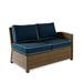 Crosley Furniture Bradenton Fabric Left Arm Patio Loveseat in Brown and Navy