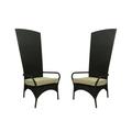 Set of 2 Black Resin Wicker Outdoor Patio King Chairs - Beige Cushions