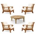 WholesaleTeak Outdoor Patio Grade-A Teak Wood 5 Piece Teak Sofa Set - 4 Lounge Chairs & 1 Round Coffee Table -Furniture only --Giva Collection #WMSSGV4