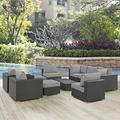 Modway Sojourn 10 Piece Outdoor Patio SunbrellaÂ® Sectional Set in Canvas Gray