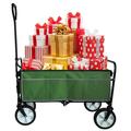 Collapsible Rolling Wagon Utility Cart w/ Wheels 40.5 x21 x46.5 Folding Utility Canopy Wagon w/Adjustable Handle 2 Mesh Cup Holders for Outdoor Beaches Gardens Parks Shopping S10483