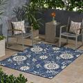 GDF Studio Bubles Outdoor 5 3 x 7 Botanical Area Rug Blue and Ivory